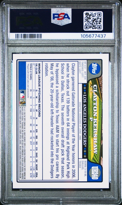 2008 TOPPS UPDATE & HIGHLIGHTS #UH240 CLAYTON KERSHAW ROOKIE RC PSA 7 view 2