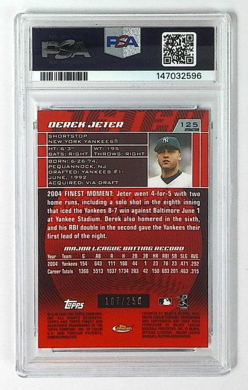 2005 Topps Finest Derek Jeter #125 X-Fractor /250 Yankees PSA 9 view 2