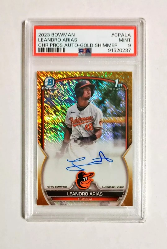 Leandro Arias PSA 9 2023 1st Bowman Chrome AUTO GOLD Shimmer REFRACTOR /50 z2