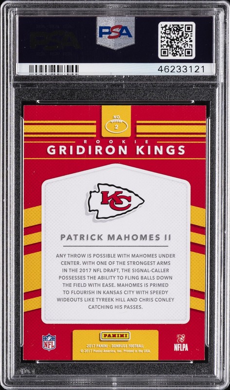 2017 PANINI DONRUSS ROOKIE GRIDIRON KINGS #2 PATRICK MAHOMES II ROOKIE RC PSA 9 view 2