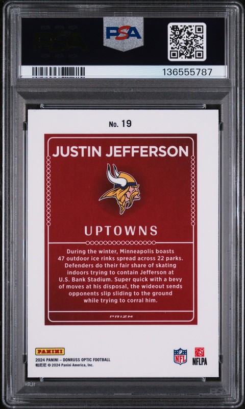 2024 PANINI DONRUSS OPTIC UPTOWNS #19 JUSTIN JEFFERSON PSA 10 view 2