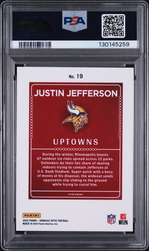 2024 PANINI DONRUSS OPTIC UPTOWNS #19 JUSTIN JEFFERSON PSA 10 view 2