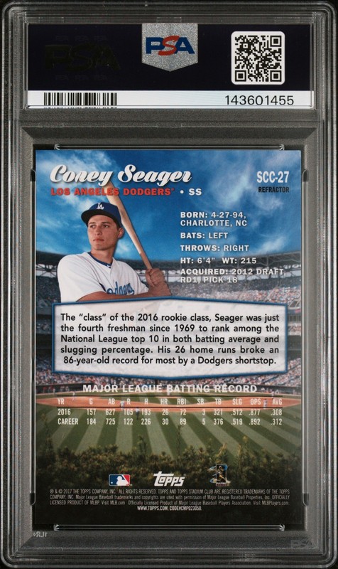 2017 STADIUM CLUB CHROME REFRACTOR #SCC27 COREY SEAGER PSA 10 view 2
