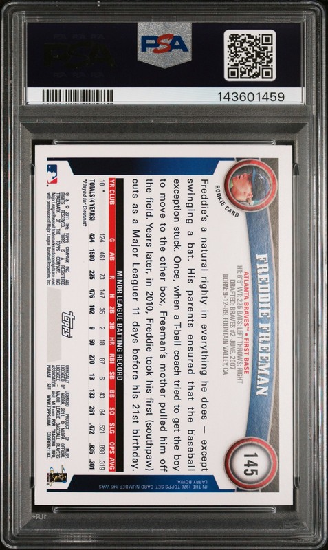 2011 TOPPS DIAMOND ANNIVERSARY #145 FREDDIE FREEMAN ROOKIE RC PSA 9 view 2