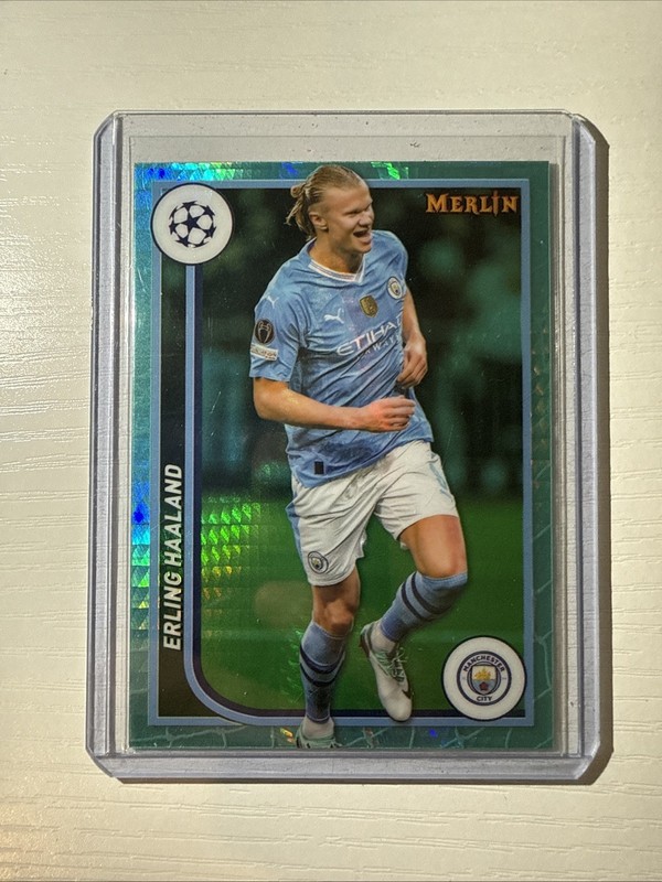 2023-24 Topps Merlin Uefa Club Competitions Erling Haaland #73 Aqua Prism