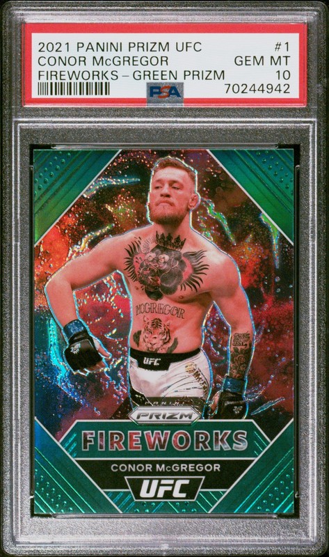 2021 PANINI PRIZM UFC FIREWORKS GREEN PRIZM #1 CONOR MCGREGOR PSA 10