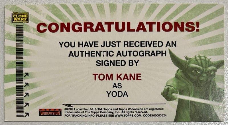TOM KANE as YODA autograph Topps STAR WARS CLONE WARS WIDEVISION auto view 2