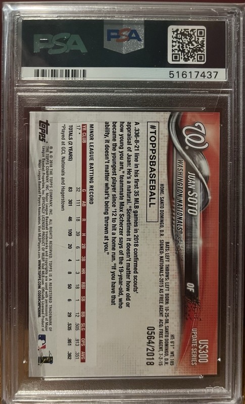 2018 Topps Update Gold Juan Soto Rookie RC PSA 9 564/2018 view 2