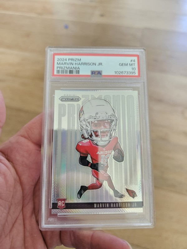 2024 Panini Prizm Prizmania #4 Marvin Harrison Jr Cardinals RC Rookie SSP PSA 10 view 2