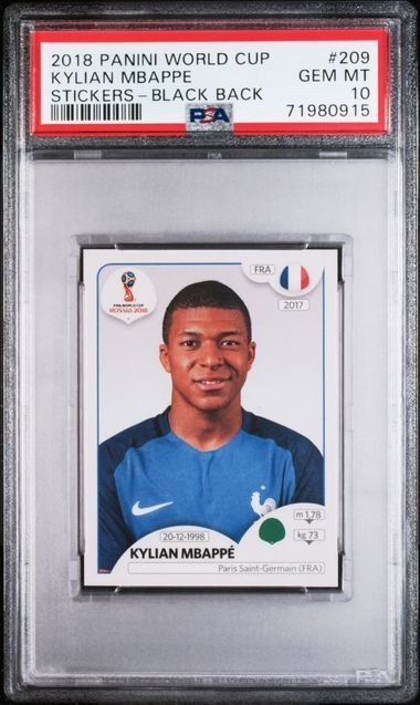 2018 PANINI WORLD CUP KYLIAN MBAPPE STICKER BLACK BACK RC ROOKIE #209 PSA 10