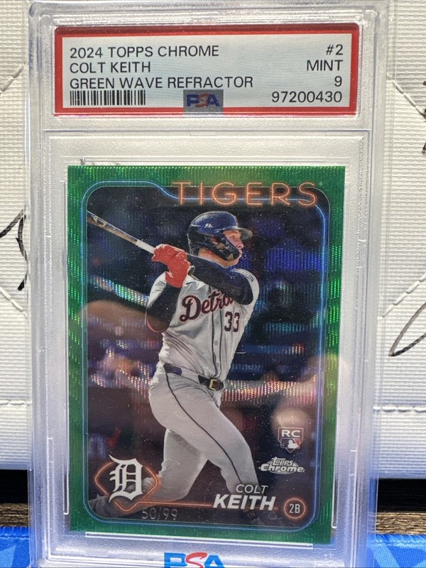 2024 Topps Chrome Colt Keith Green Wave Refractor 50/99 PSA 9