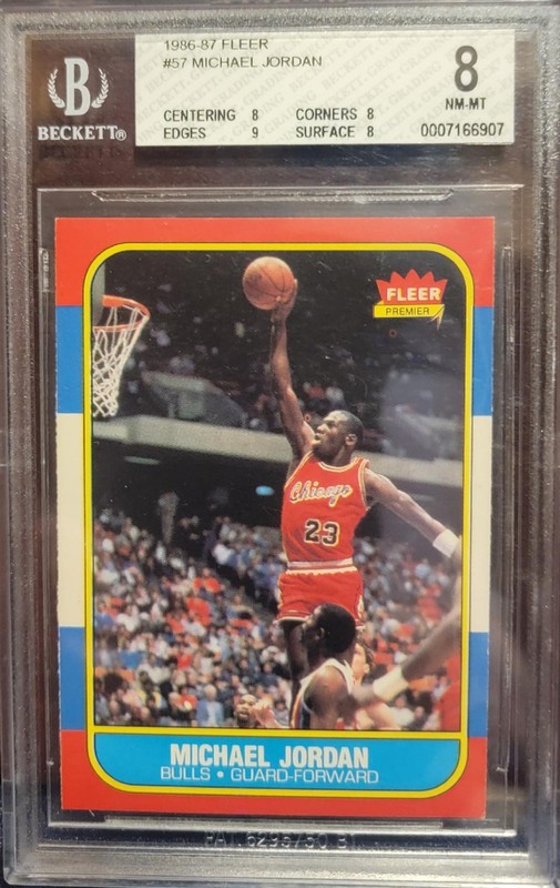 1986 Fleer #57 Michael Jordan (ROOKIE, HOF) BGS 8 Basketball Card