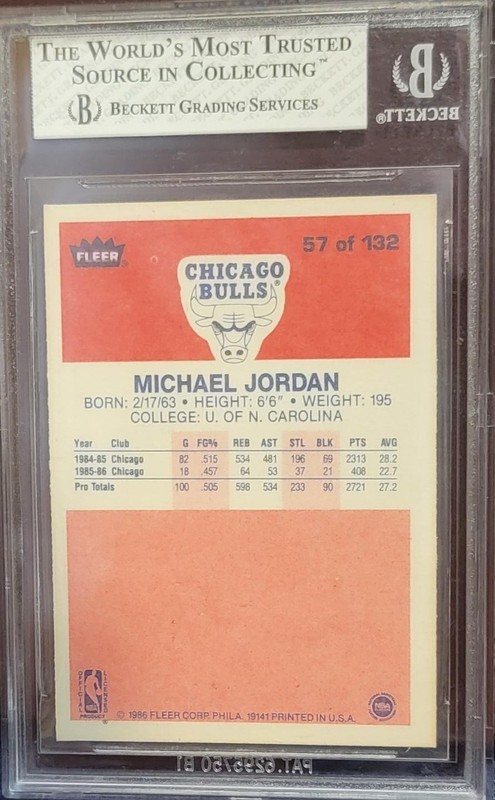 1986 Fleer #57 Michael Jordan (ROOKIE, HOF) BGS 8 Basketball Card view 2