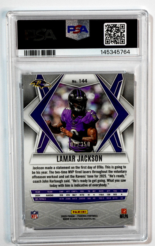 2025 Phoenix #144 Lamar Jackson Fireburst /350 PSA 9 Mint Ravens view 2