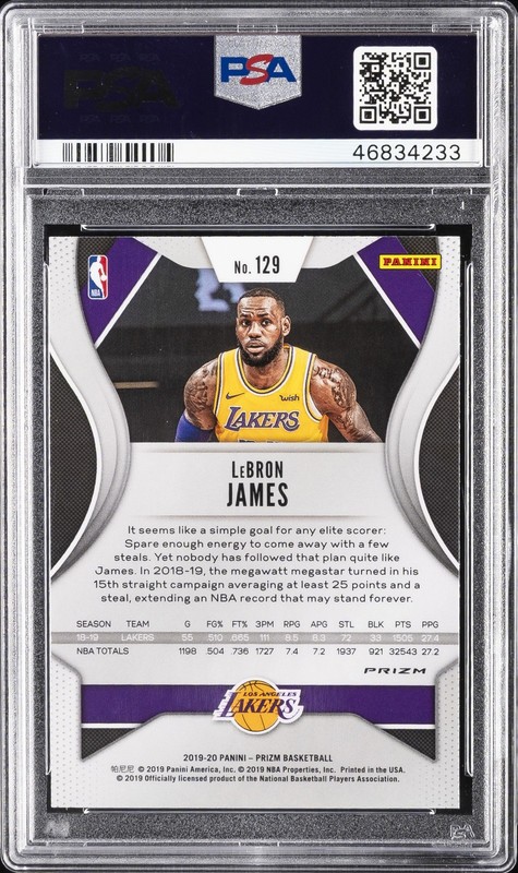 2019 PANINI PRIZM PURPLE WAVE #129 LEBRON JAMES PSA 10 view 2