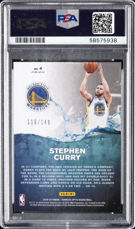 2019 PANINI DONRUSS OPTIC SPLASH! LIME GREEN #4 STEPHEN CURRY #/149 PSA 10 view 2
