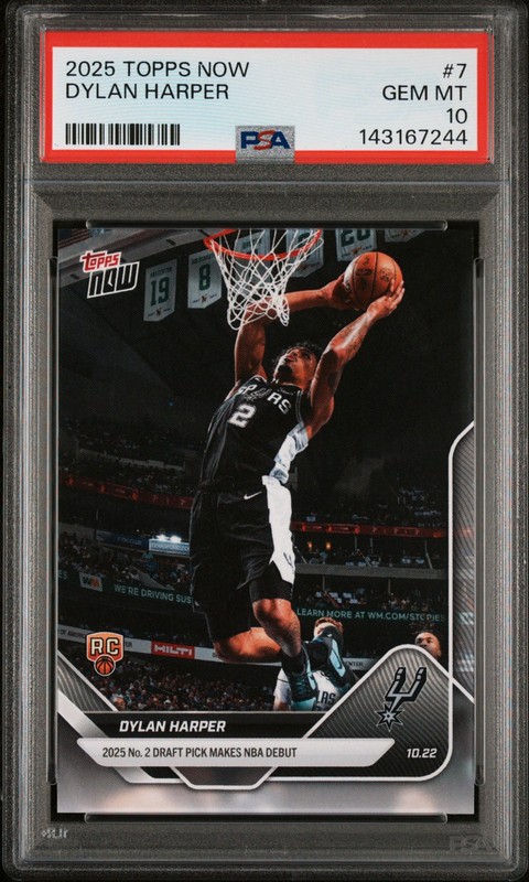 2025-26 Topps Now - Dylan Harper #7 NBA Debut Rookie (RC) Spurs PSA 10