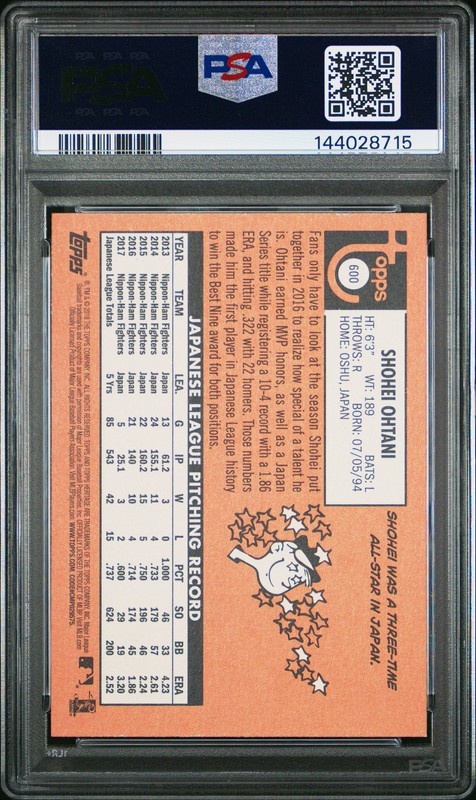 2018 TOPPS HERITAGE #600 SHOHEI OHTANI ROOKIE RC PSA 10 view 2