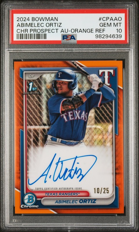 2024 BOWMAN CHROME PROSPECT AUTOS ORANGE REFRACTOR ABIMELEC ORTIZ 10/25 PSA 10
