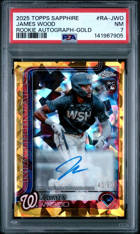 2025 TOPPS CHROME SAPPHIRE ROOKIE AUTO GOLD #RA-JWO JAMES WOOD RC /50 PSA 7