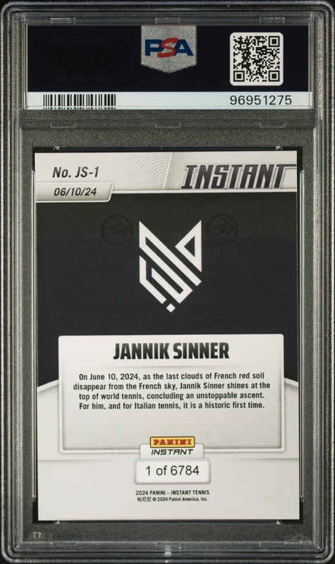 2024 PANINI INSTANT JANNIK SINNER #JS1 JANNIK SINNER PSA 9 view 2