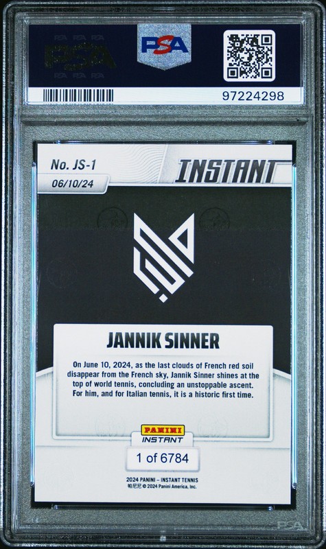 2024 PANINI INSTANT JANNIK SINNER #JS1 JANNIK SINNER PSA 10 view 2