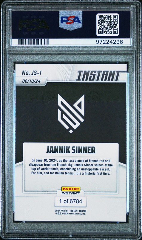 2024 PANINI INSTANT JANNIK SINNER #JS1 JANNIK SINNER PSA 10 view 2