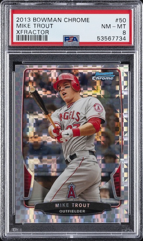 2013 BOWMAN CHROME XFRACTOR #50 MIKE TROUT PSA 8