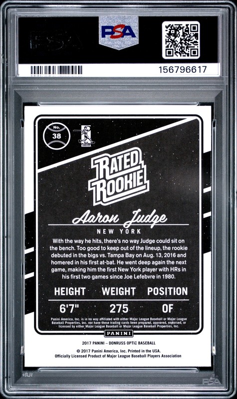 2017 PANINI DONRUSS OPTIC #38 AARON JUDGE ROOKIE RC PSA 10 view 2