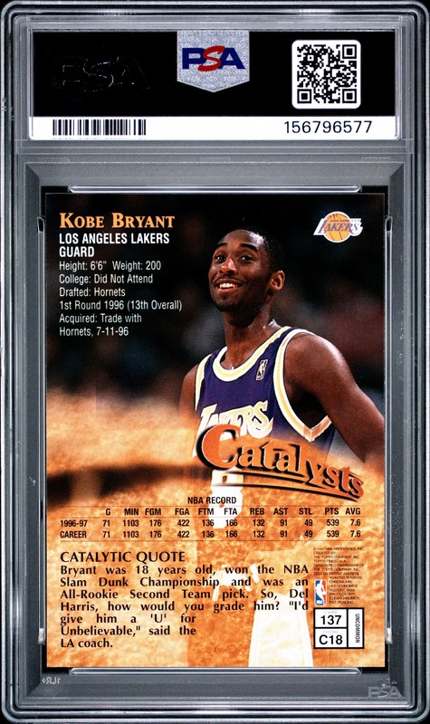 1997 TOPPS FINEST #137 KOBE BRYANT PSA 10 view 2