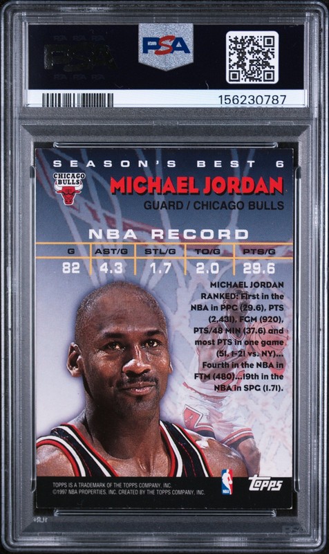 1997 TOPPS SEASON'S BEST #6 MICHAEL JORDAN PSA 6 view 2