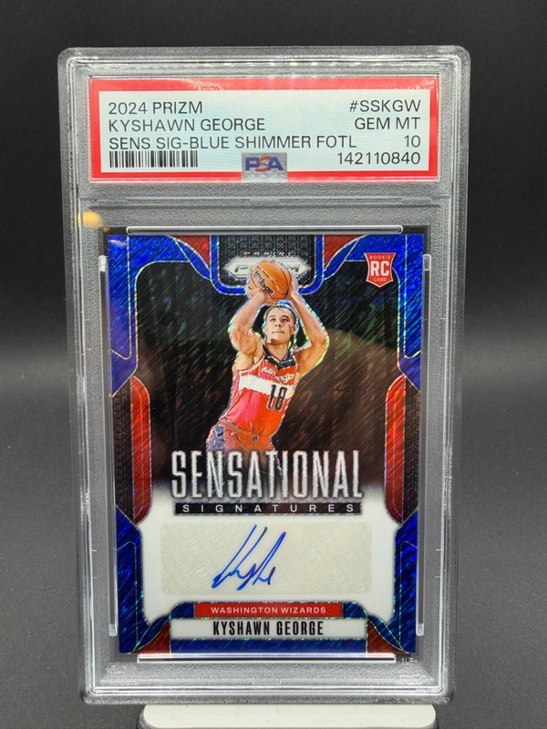 2024 Prizm Kyshawn George RC SSP FOTL  Signatures Blue Shimmer /25 PSA 10