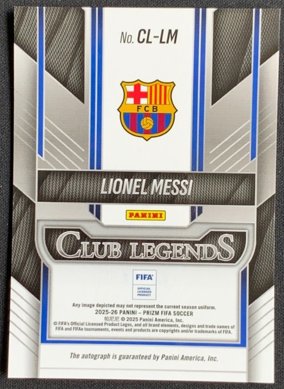 Lionel Messi 2025-26 Panini Prizm FIFA Club Legends Auto #CL-LM -b view 2