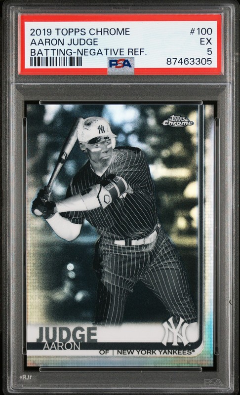 2019 TOPPS CHROME BATTING-NEGATIVE REFRACTOR #100 AARON JUDGE PSA 5