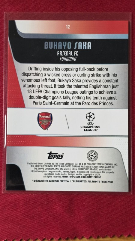 2025-26 Topps Chrome UEFA Teal Lava Refractor/299 Bukayo Saka FCLN view 2