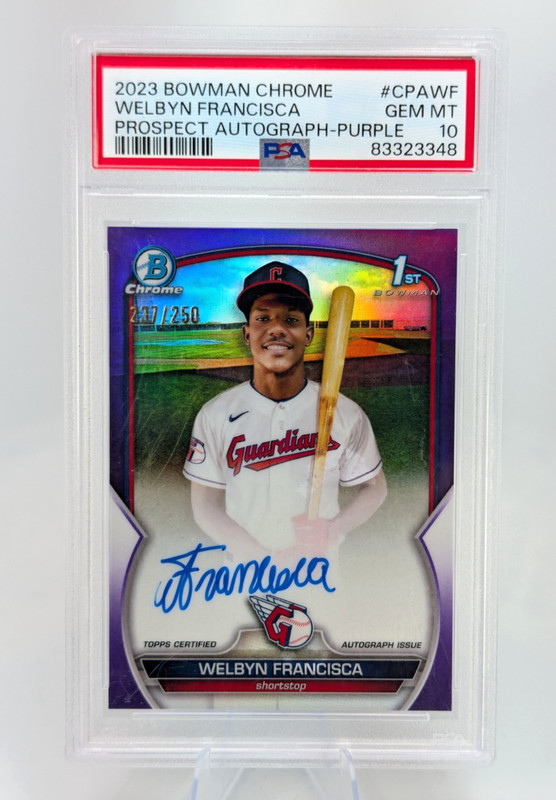 2023 Bowman Chrome WELBYN FRANCISCA Prospect Purple Refractor Auto /250 PSA 10