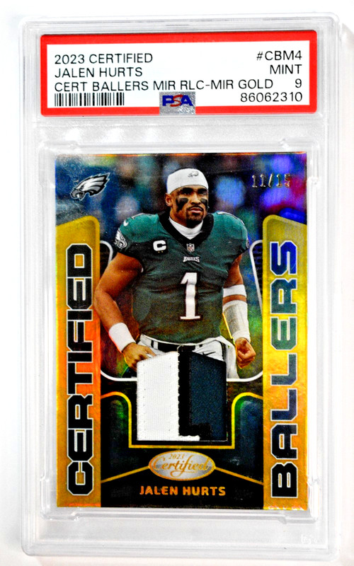 2023 Panini Certified Ballers Jalen Hurts Mirror Gold /15 Relic PSA 9 Eagles