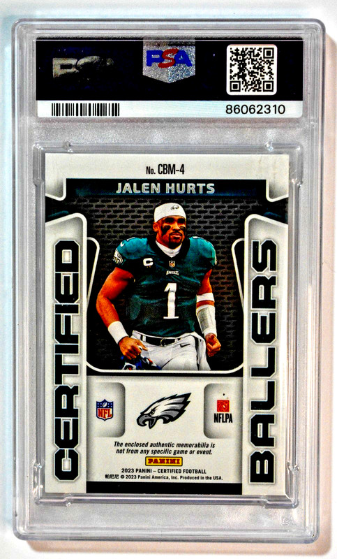 2023 Panini Certified Ballers Jalen Hurts Mirror Gold /15 Relic PSA 9 Eagles view 2