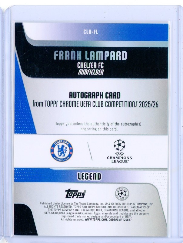 2025-26 Topps Chrome UEFA UCC FRANK LAMPARD Chelsea Green AUTO Autograph 39/99 view 2