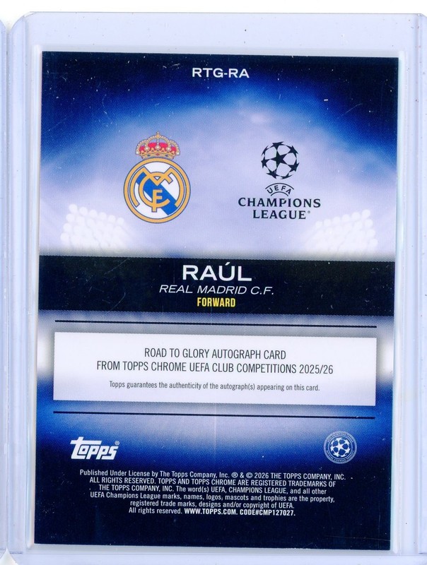 2025-26 Topps Chrome UEFA UCC RAUL Road to Glory Purple AUTO Autograph 11/75 view 2