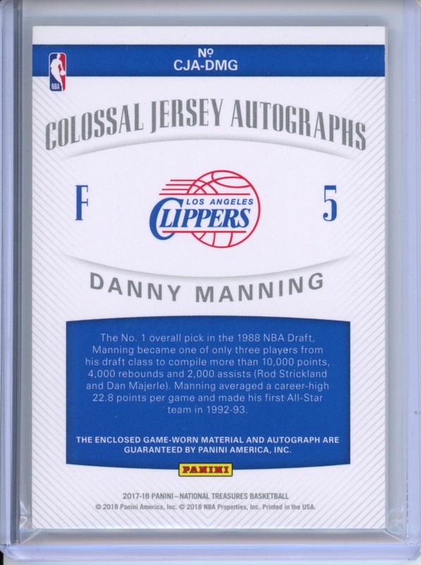 2017-18 National Treasures #CJA-DMG Danny Manning Colossal Auto #/99 view 2