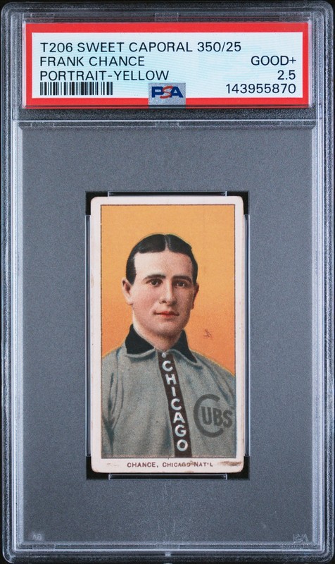 1909-11 T206 SWEET CAPORAL 350/25 PORTRAIT-YELLOW FRANK CHANCE PSA 2.5