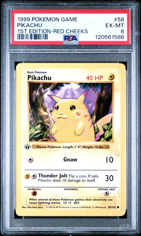 1999 POKEMON BASE SET 1ST EDITION-RED CHEEKS #58 PIKACHU PSA 6