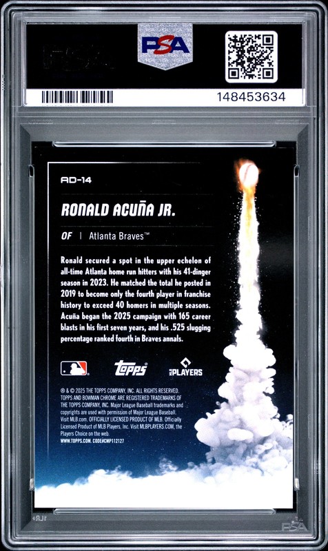 2025 BOWMAN CHROME ADIOS GOLD REFRACTOR #AD-14 RONALD ACUNA JR. 31/50 PSA 9 view 2