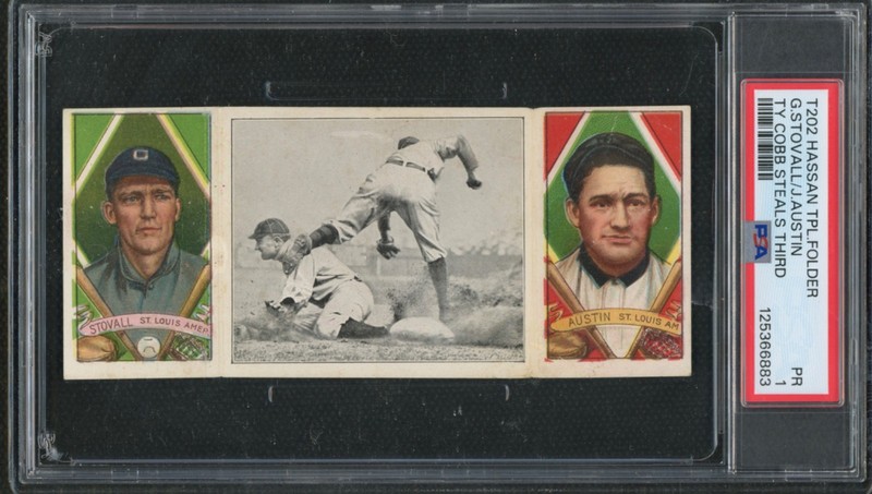 T202 Hassan 🔥TY COBB 🔥 "TY Cobb Steals Third"  w/ Austin & Stovall 🔥PSA 1 xx