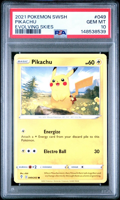 2021 POKEMON SWORD & SHIELD EVOLVING SKIES #049 PIKACHU PSA 10