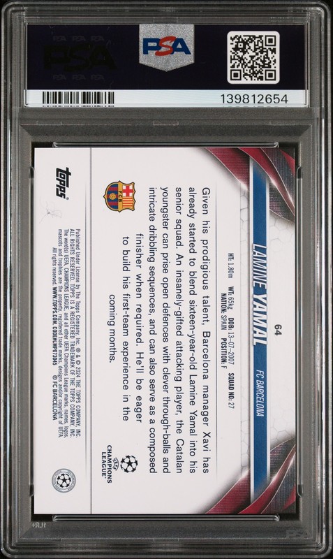 2023-24 TOPPS JADE EDITION UEFA CLUB COMPETITIONS #64 LAMINE YAMAL ROOKIE PSA 10 view 2