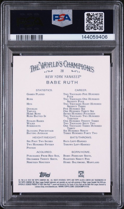 Babe Ruth PSA 9 Mint 2025 Topps Allen & Ginter #28 New York Yankees view 2