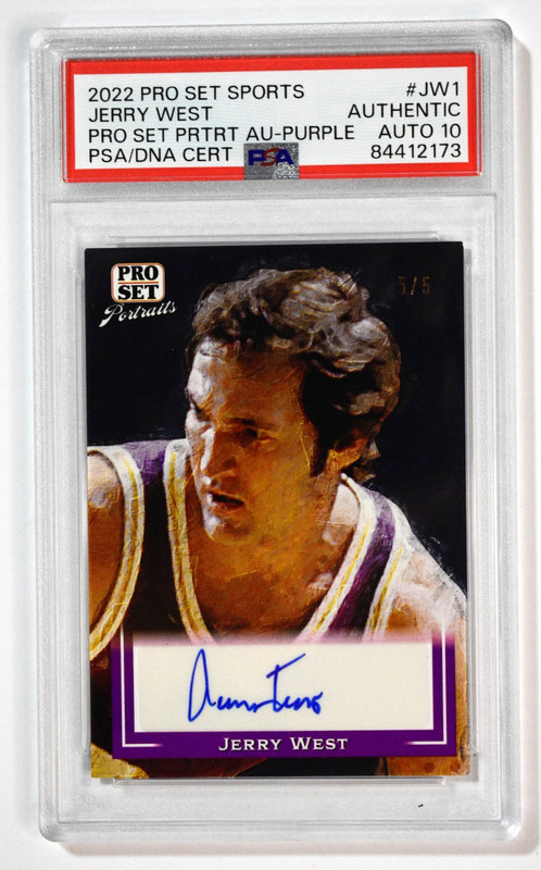 2022 Pro Set Sports #JW1 Jerry West Portrait Autograph Purle /5 PSA Auto 10