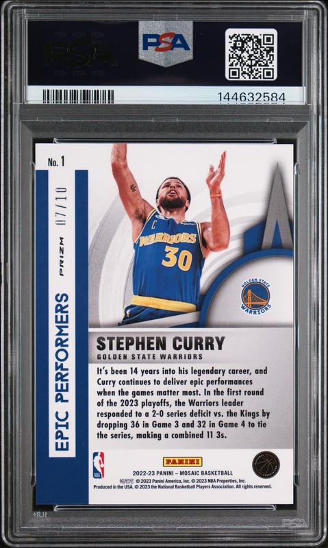 2022 PANINI MOSAIC EPIC PERFORMERS GREEN FLUORESCENT STEPHEN CURRY 7/10 PSA 10 view 2